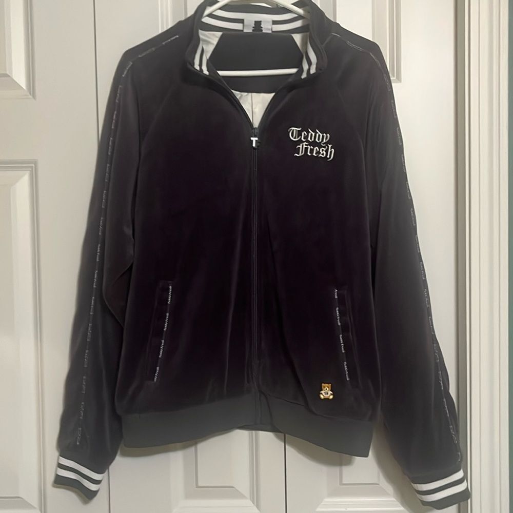 Teddy Fresh Gray Blue Velour Unisex Track Jacket Size Size Medium Streetwear